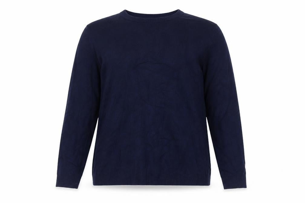 Zara Women Blue L Crew Neck Knit Pullover Jumper Button Cuffs