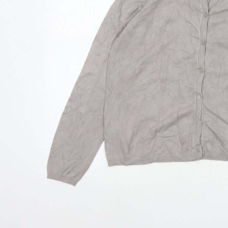Mango Women Grey M Button Knit Cardigan Long Sleeve V-Neck