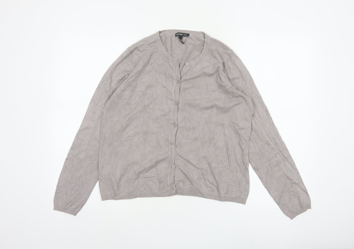 Mango Women Grey M Button Knit Cardigan Long Sleeve V-Neck