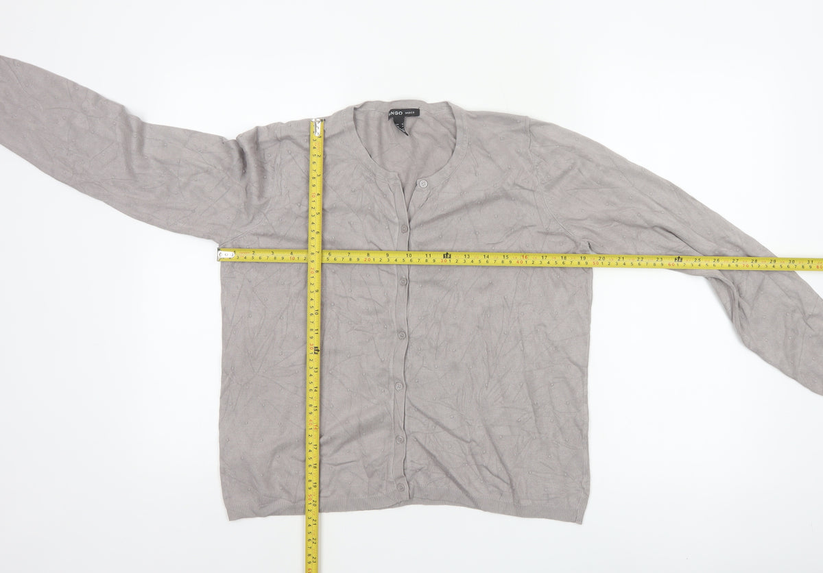 Mango Women Grey M Button Knit Cardigan Long Sleeve V-Neck