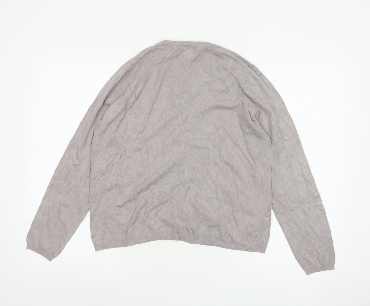 Mango Women Grey M Button Knit Cardigan Long Sleeve V-Neck