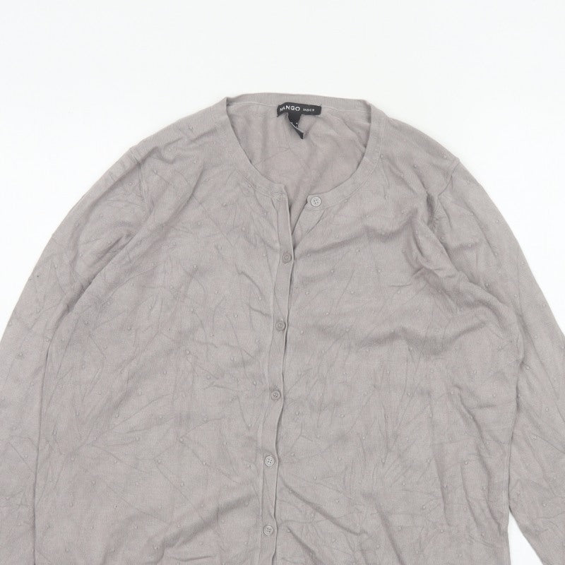 Mango Women Grey M Button Knit Cardigan Long Sleeve V-Neck