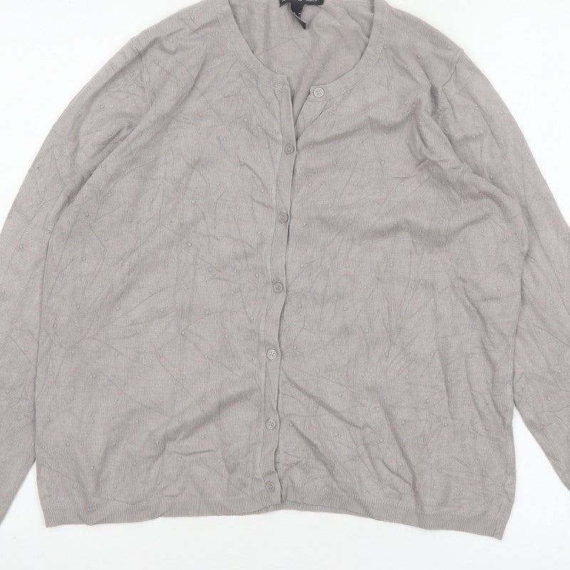 Mango Women Grey M Button Knit Cardigan Long Sleeve V-Neck
