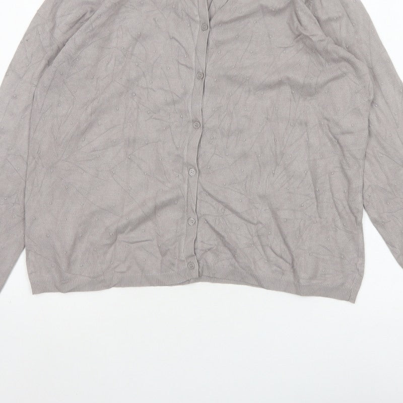 Mango Women Grey M Button Knit Cardigan Long Sleeve V-Neck
