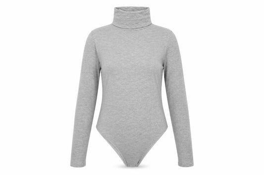PrettyLittleThing Women Grey UK 10 Long Sleeve Roll Neck Bodysuit