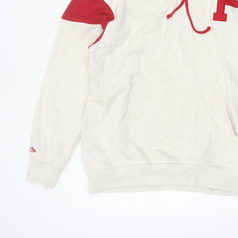 Mitchell & Ness Mens White Red L Pullover Hoodie Sports Logo