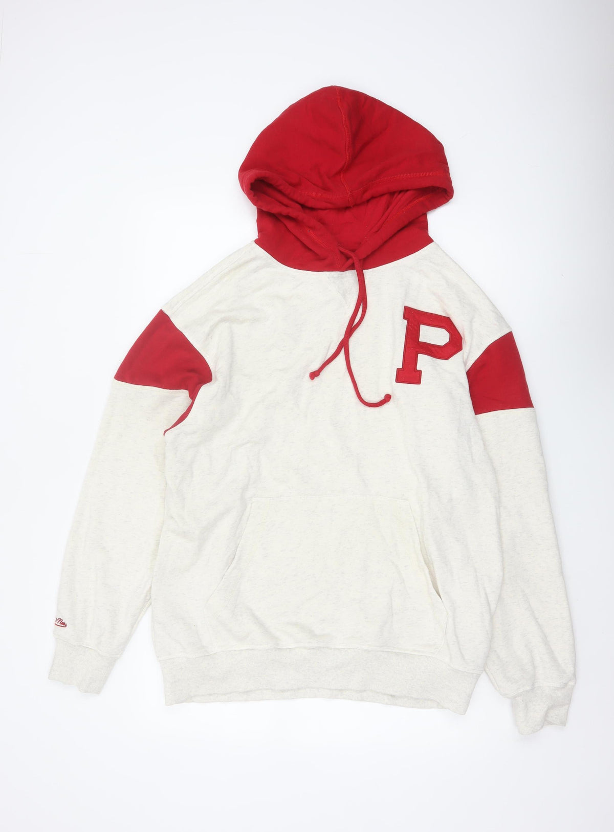 Mitchell & Ness Mens White Red L Pullover Hoodie Sports Logo