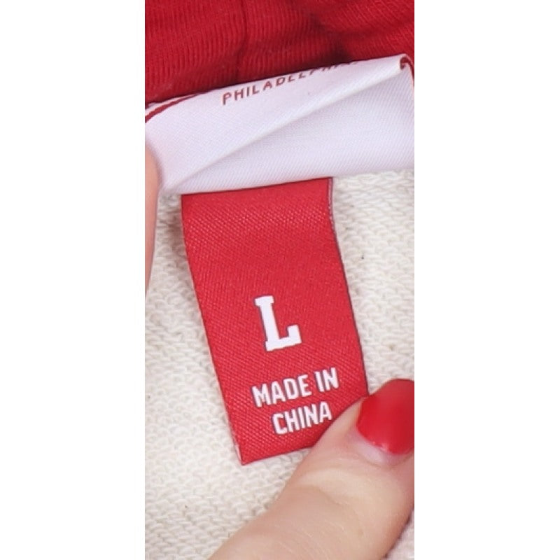Mitchell & Ness Mens White Red L Pullover Hoodie Sports Logo