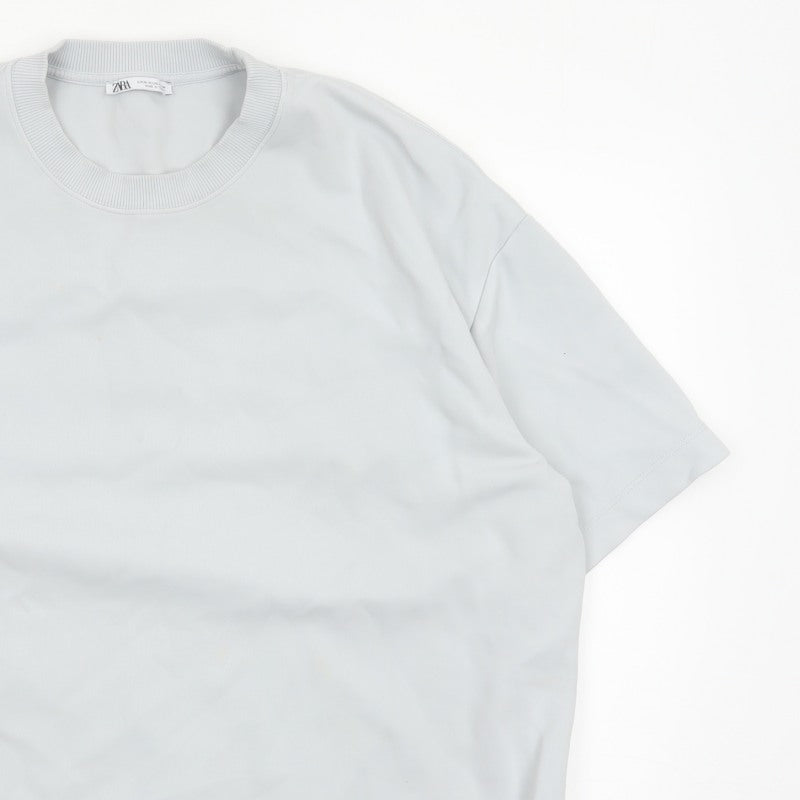Zara Women Blue XL Basic Short Sleeve Crew Neck T-Shirt Top