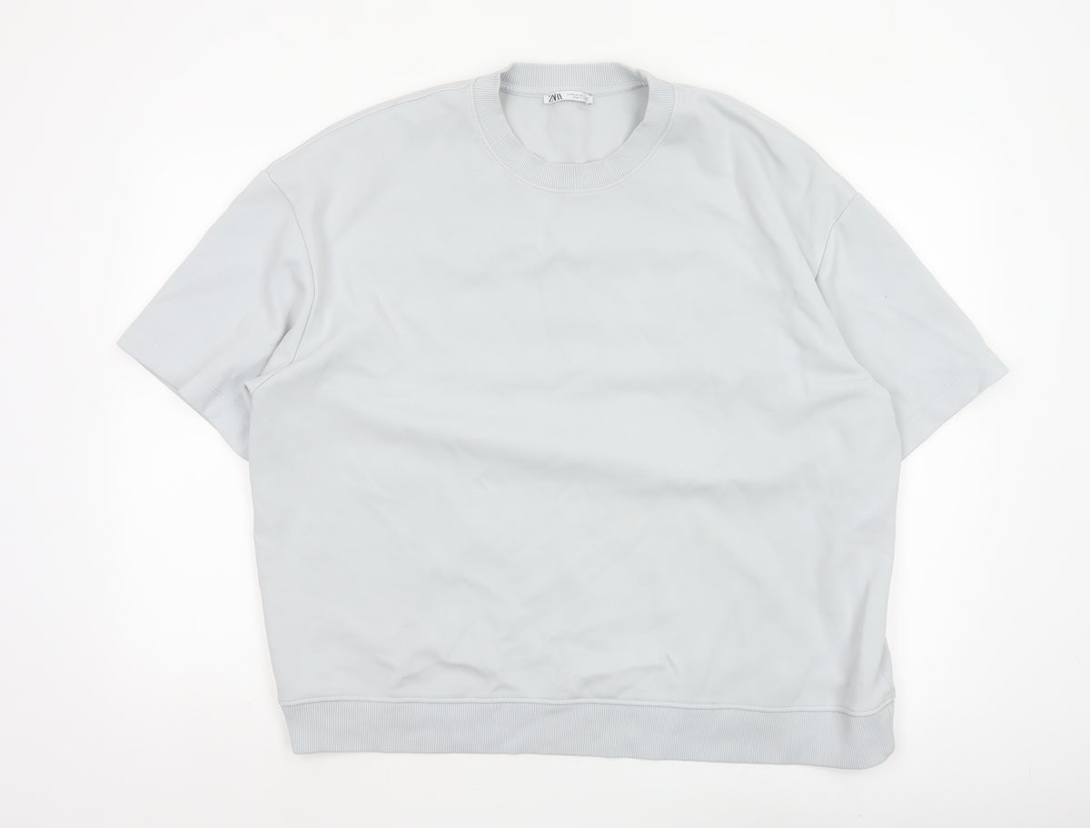 Zara Women Blue XL Basic Short Sleeve Crew Neck T-Shirt Top