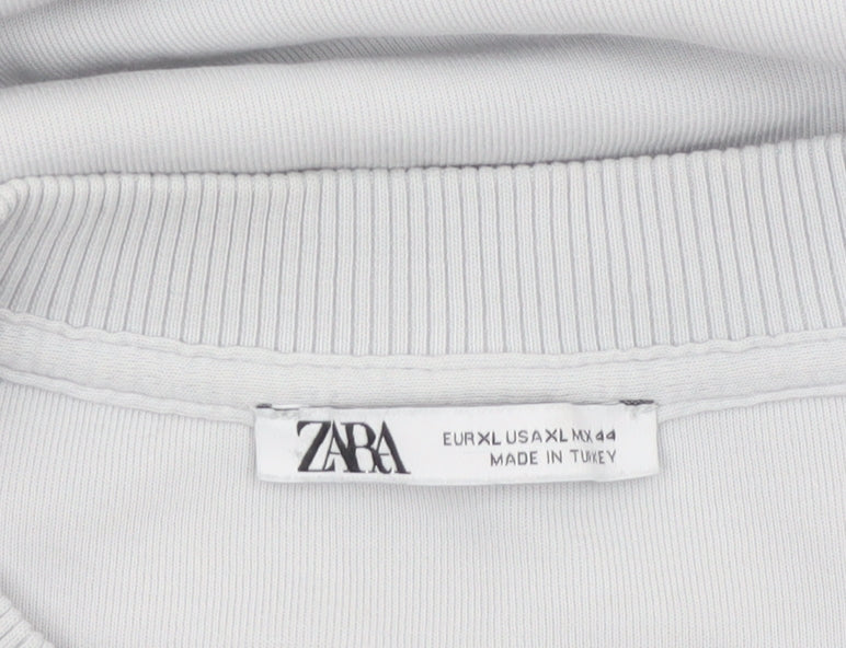 Zara Women Blue XL Basic Short Sleeve Crew Neck T-Shirt Top
