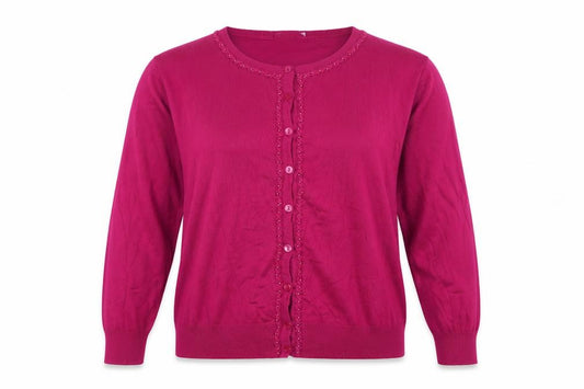 Marks & Spencer Women Pink UK 18 Beaded Button Knit Cardigan