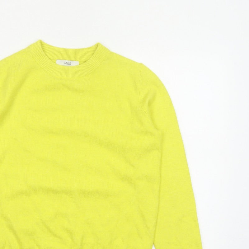 Marks and Spencer Women Yellow S Crew Neck Knit Pullover Jumper