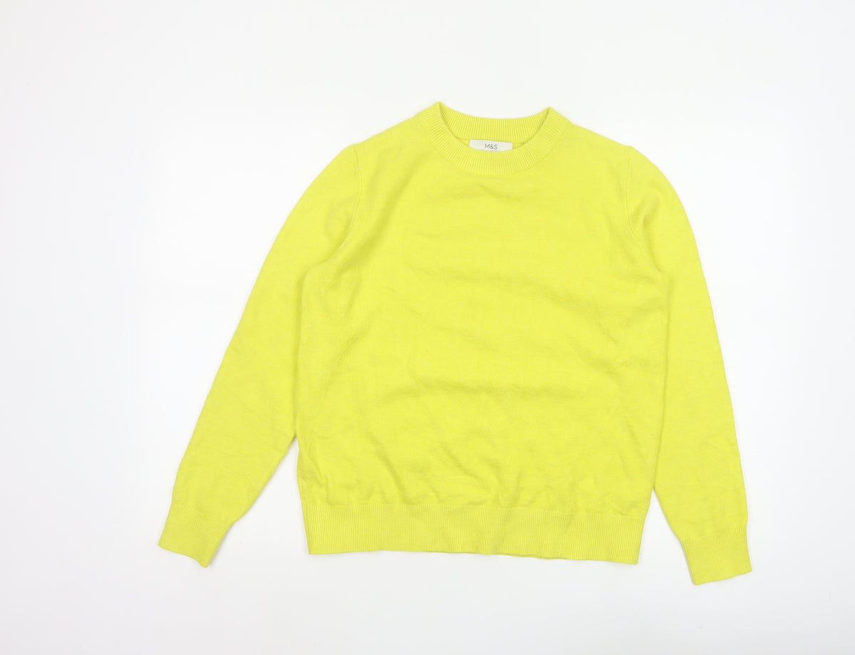 Marks and Spencer Women Yellow S Crew Neck Knit Pullover Jumper