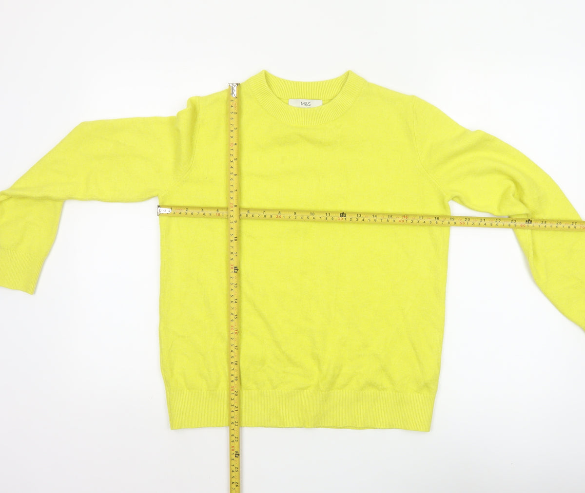 Marks and Spencer Women Yellow S Crew Neck Knit Pullover Jumper
