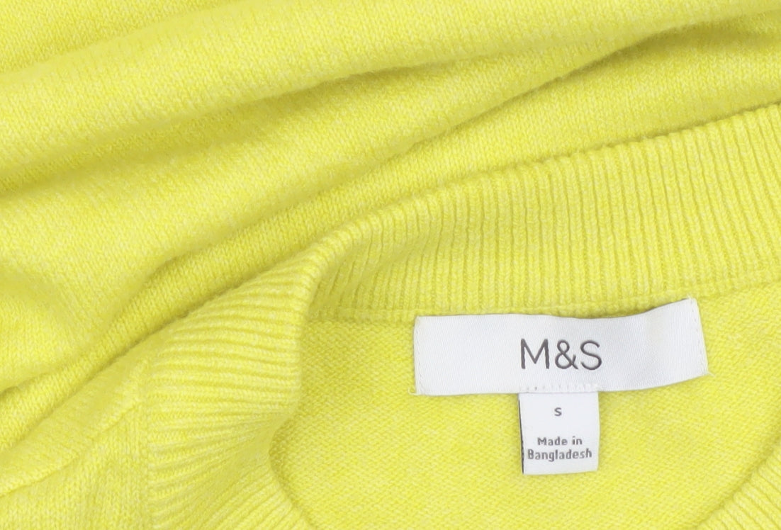 Marks and Spencer Women Yellow S Crew Neck Knit Pullover Jumper