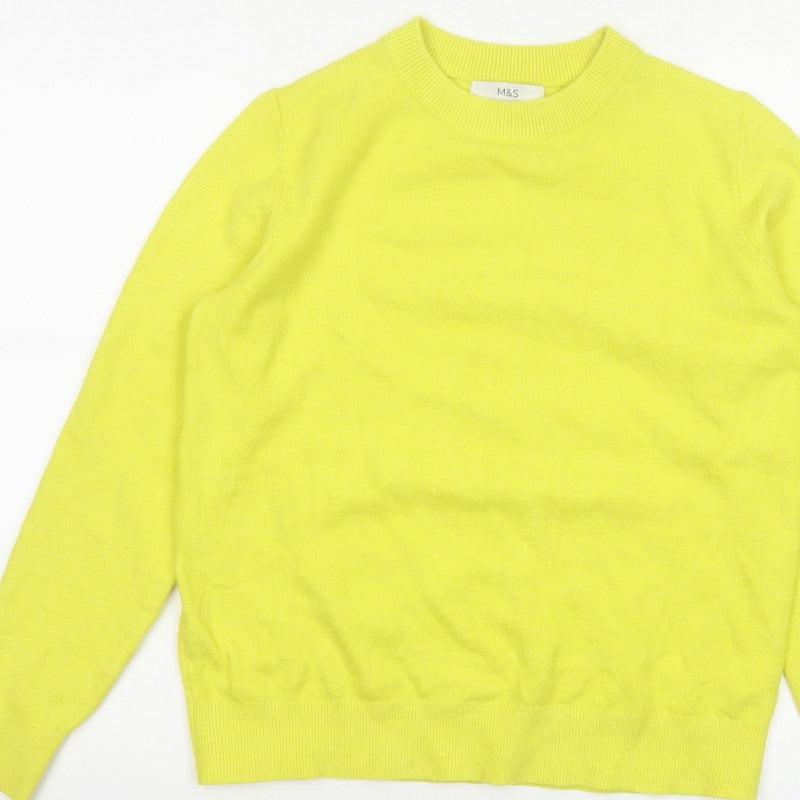 Marks and Spencer Women Yellow S Crew Neck Knit Pullover Jumper