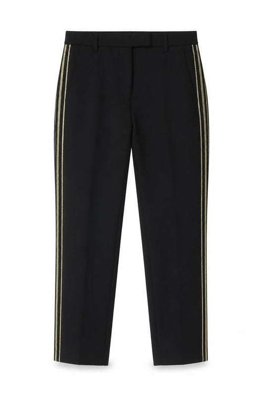 M&S Women’s Black UK 8 Short Tapered Trousers Gold Side Stripes