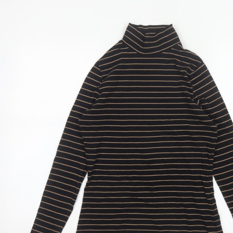 Marks and Spencer Women Black Size 10 Jersey Roll Neck Striped Top