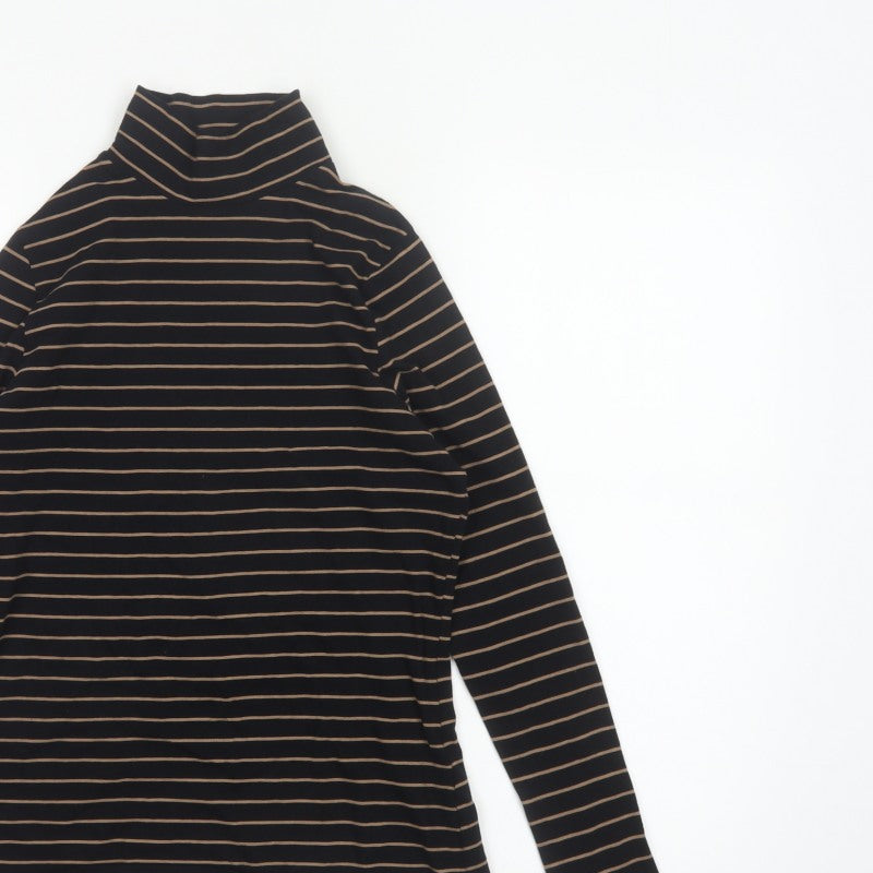 Marks and Spencer Women Black Size 10 Jersey Roll Neck Striped Top