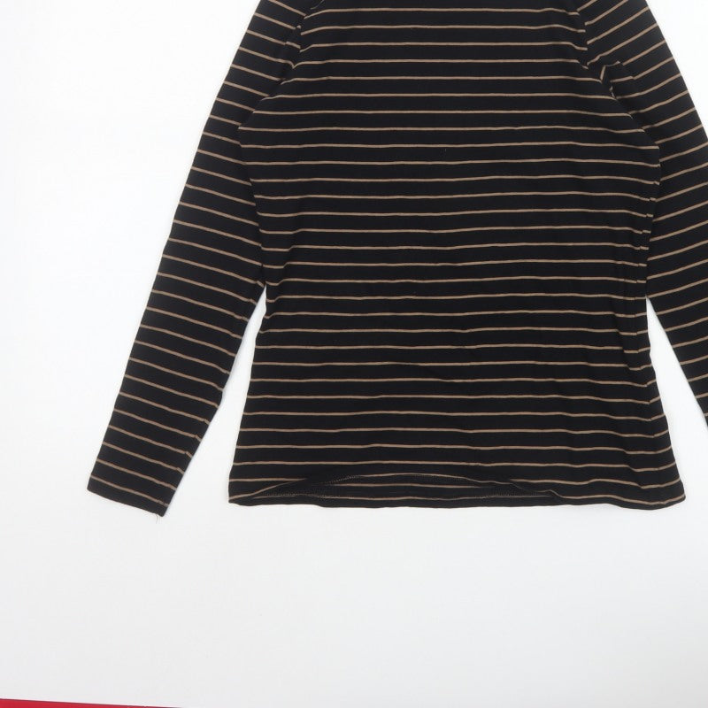 Marks and Spencer Women Black Size 10 Jersey Roll Neck Striped Top