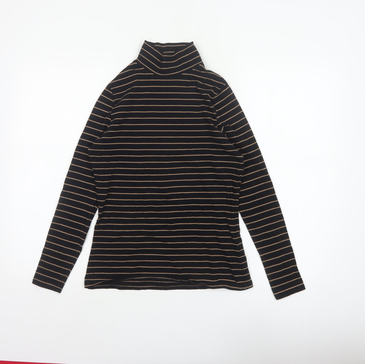 Marks and Spencer Women Black Size 10 Jersey Roll Neck Striped Top