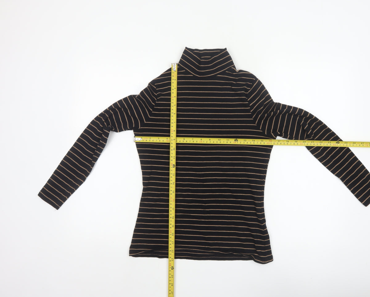 Marks and Spencer Women Black Size 10 Jersey Roll Neck Striped Top