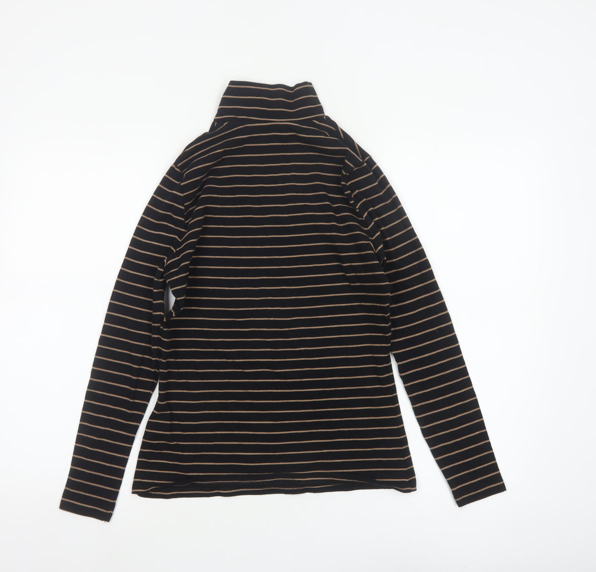 Marks and Spencer Women Black Size 10 Jersey Roll Neck Striped Top