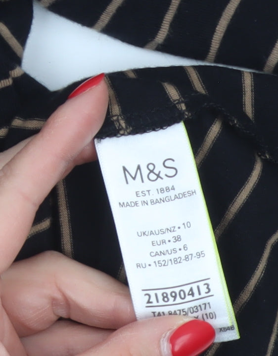Marks and Spencer Women Black Size 10 Jersey Roll Neck Striped Top