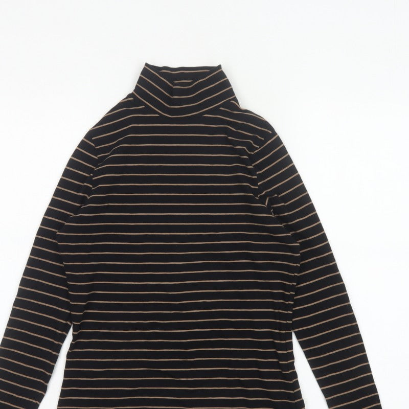 Marks and Spencer Women Black Size 10 Jersey Roll Neck Striped Top