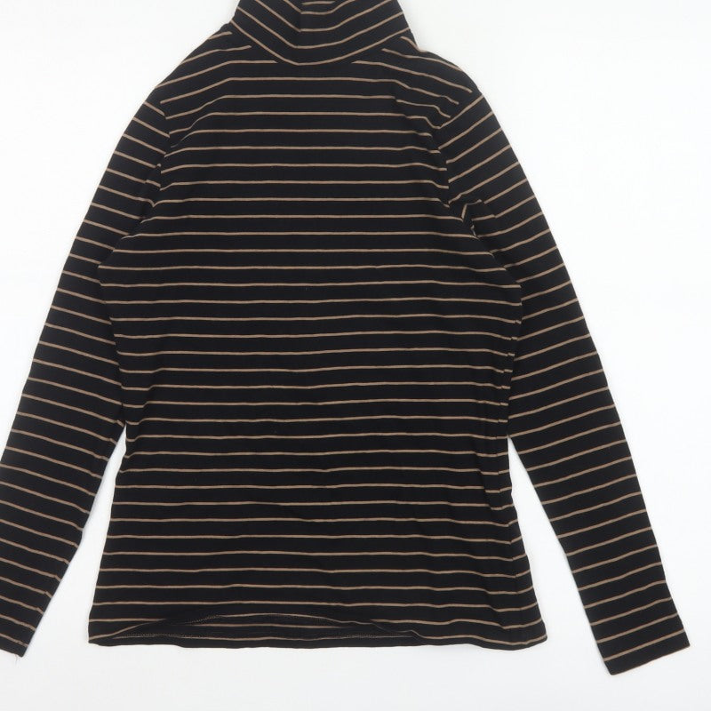 Marks and Spencer Women Black Size 10 Jersey Roll Neck Striped Top