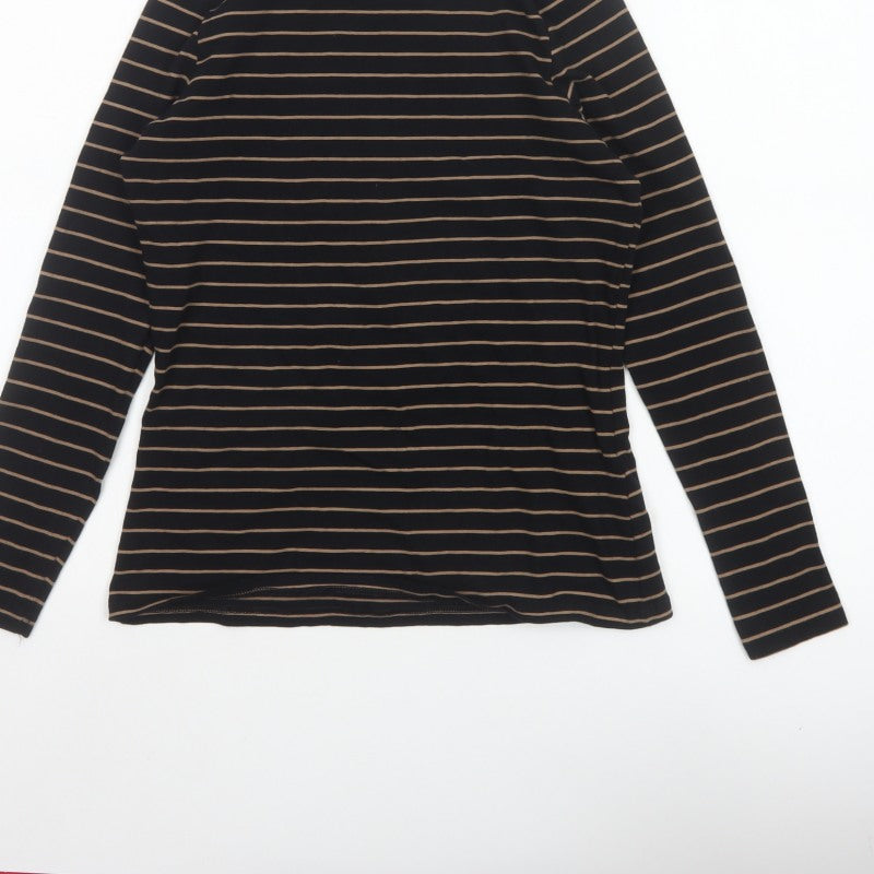Marks and Spencer Women Black Size 10 Jersey Roll Neck Striped Top