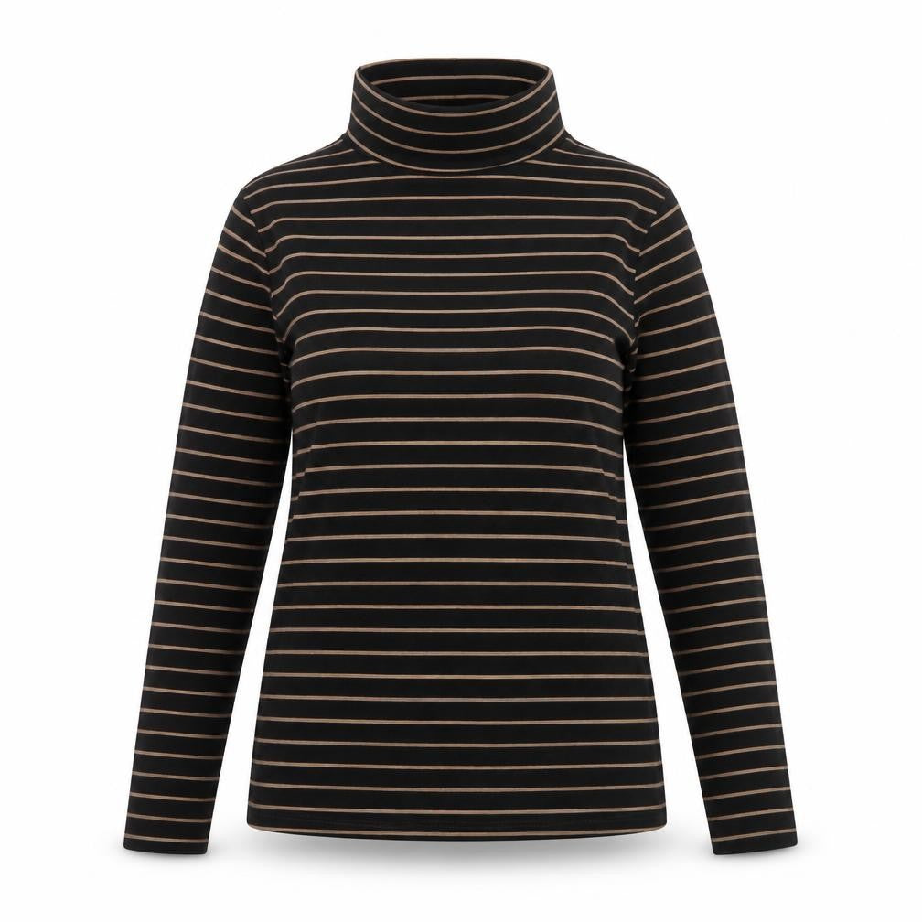 Marks and Spencer Women Black Size 10 Jersey Roll Neck Striped Top