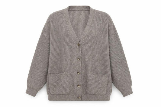 M&S Women Brown XL Chunky Knit V-Neck Button Pocket Cardigan