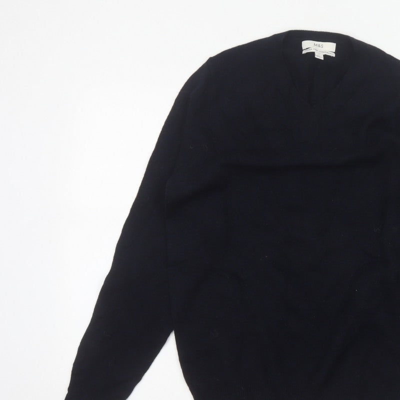 Marks & Spencer Men Blue S Lambswool V-Neck Pullover Jumper