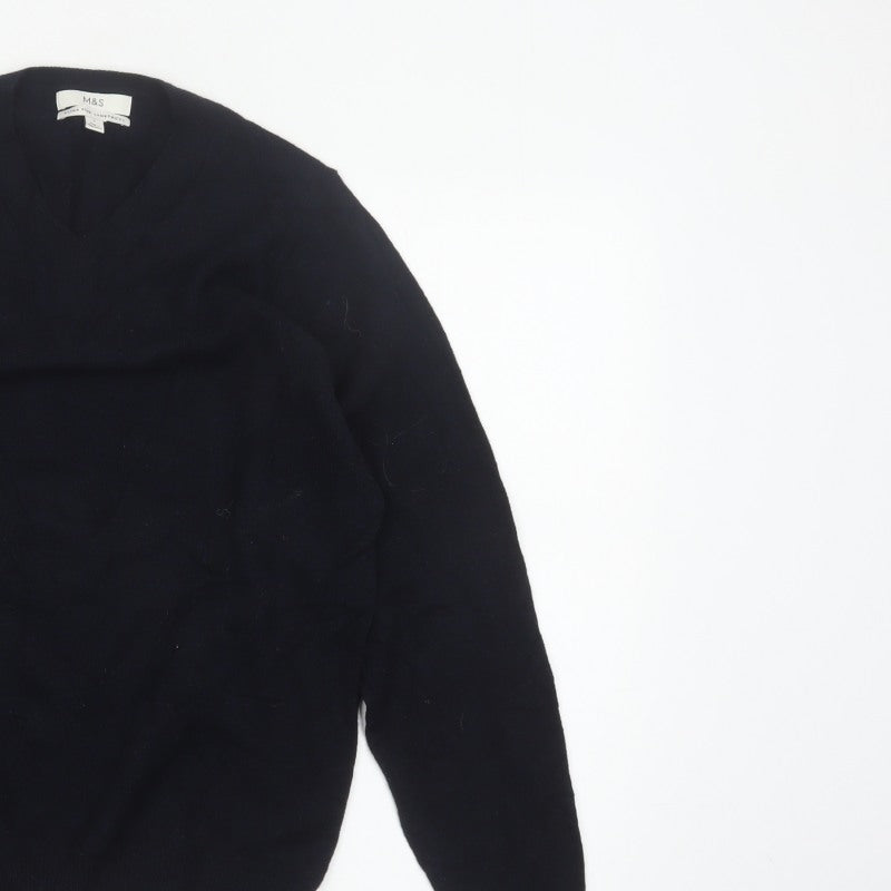 Marks & Spencer Men Blue S Lambswool V-Neck Pullover Jumper