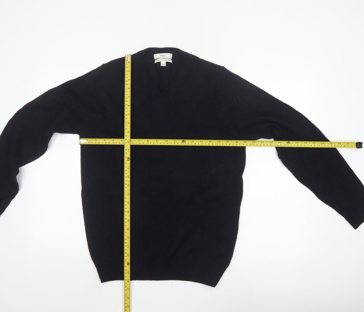 Marks & Spencer Men Blue S Lambswool V-Neck Pullover Jumper
