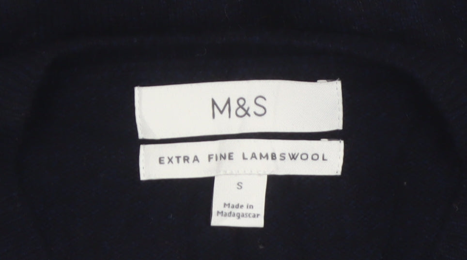 Marks & Spencer Men Blue S Lambswool V-Neck Pullover Jumper