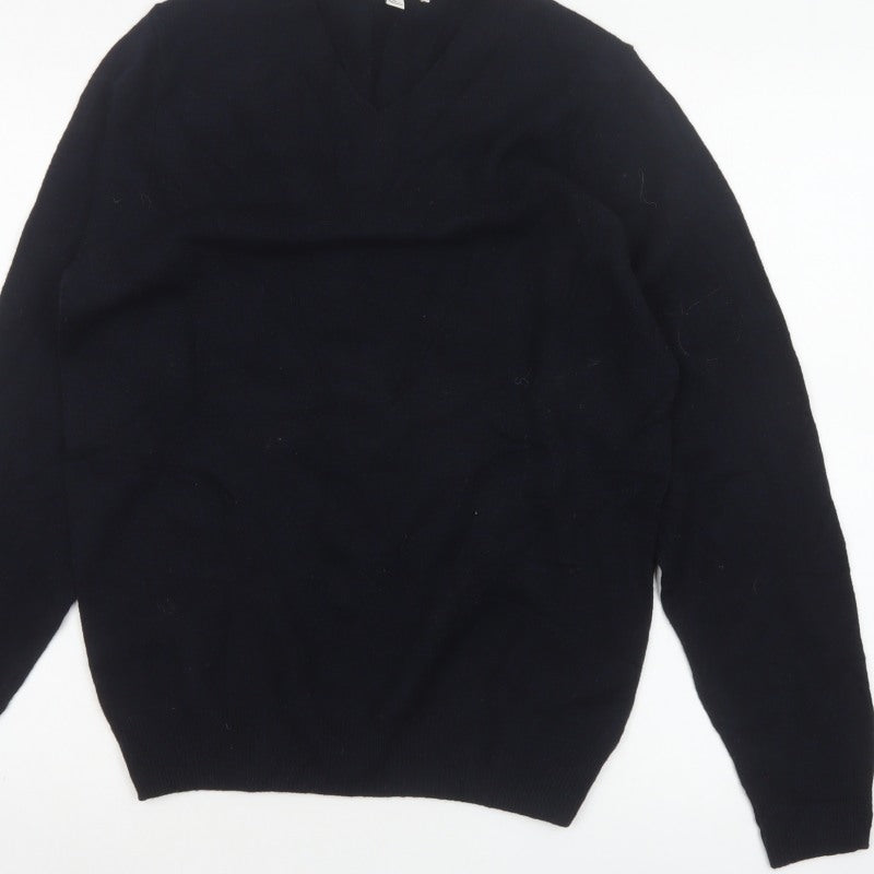 Marks & Spencer Men Blue S Lambswool V-Neck Pullover Jumper