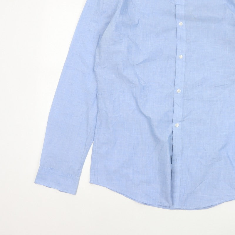 H&M Men Blue M Slim Fit Easy Iron Check Long Sleeve Shirt
