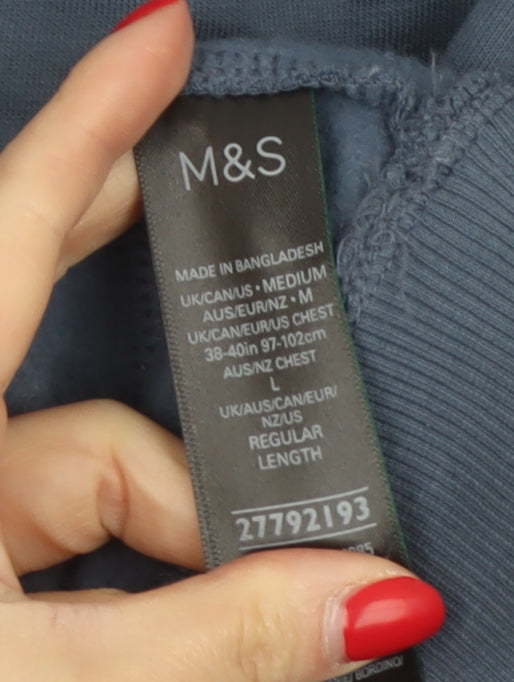 Marks and Spencer Men's Blue M Pullover Hoodie Drawstring Pockets
