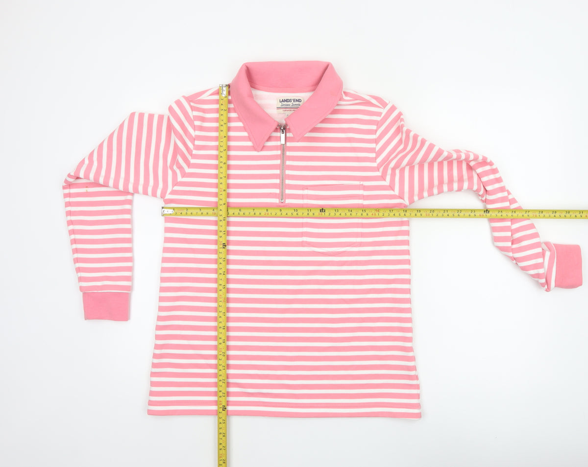 Lands' End Women Pink Stripe S Petite 1/4 Zip Collared Sweatshirt