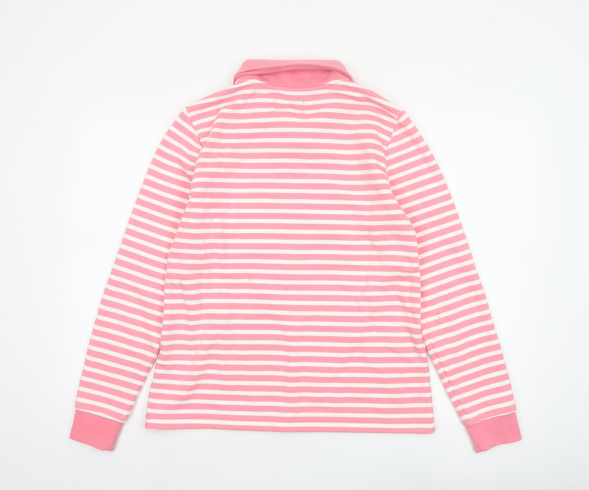 Lands' End Women Pink Stripe S Petite 1/4 Zip Collared Sweatshirt