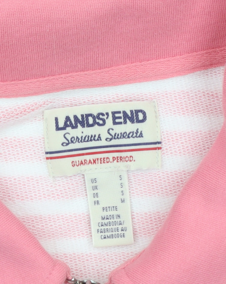 Lands' End Women Pink Stripe S Petite 1/4 Zip Collared Sweatshirt
