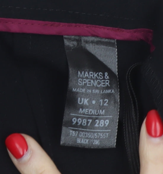 Marks and Spencer Women Black UK 12 Straight Pull-On Stretch Trousers