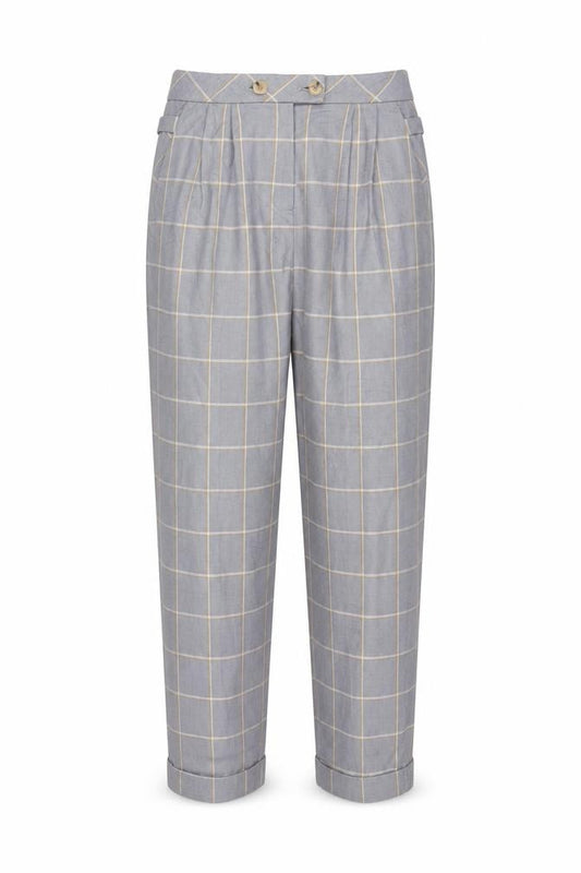 Topshop Women Grey Check High Rise Tapered Pleated Trousers UK 8