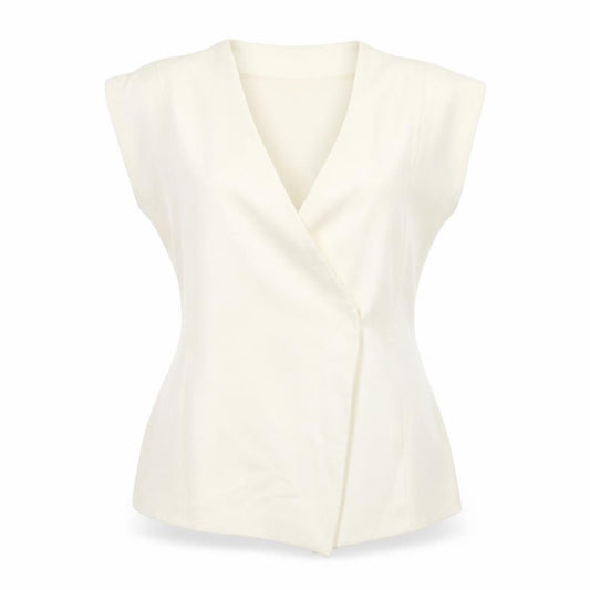 Marks & Spencer Women Ivory UK 14 Sleeveless Wrap Belted Blouse