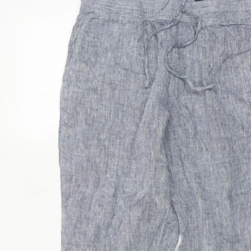Lands' End Women Blue UK 12 Petite Linen Drawstring Trousers