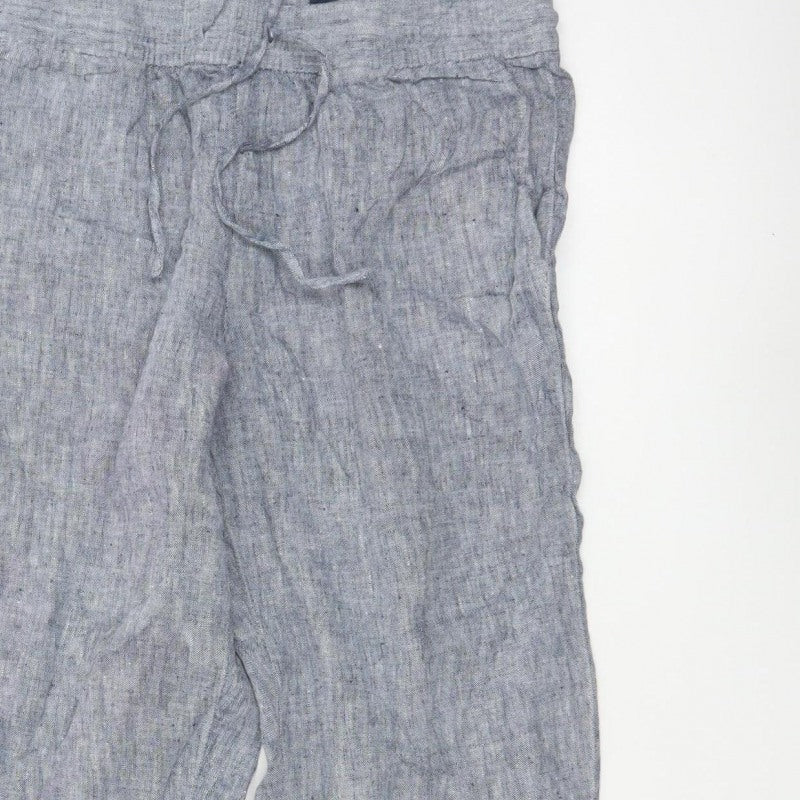 Lands' End Women Blue UK 12 Petite Linen Drawstring Trousers
