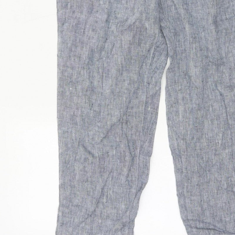 Lands' End Women Blue UK 12 Petite Linen Drawstring Trousers